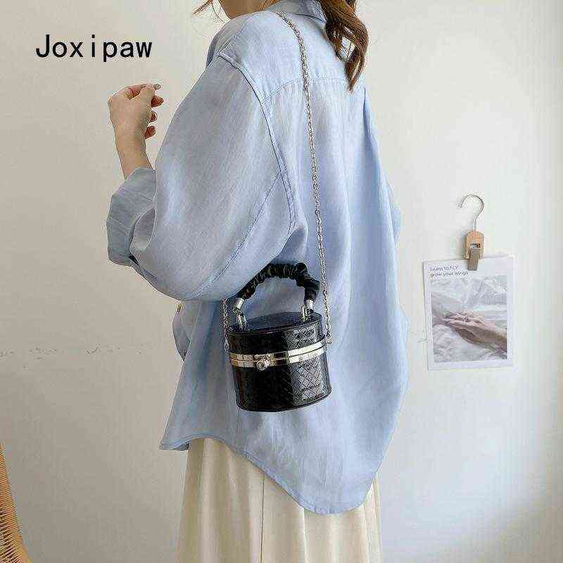 

Women's High Quality Pu Leather Round Handbag Designer Small Shoulder Bag Black Silver Plaid Luxury Handbag New T220727