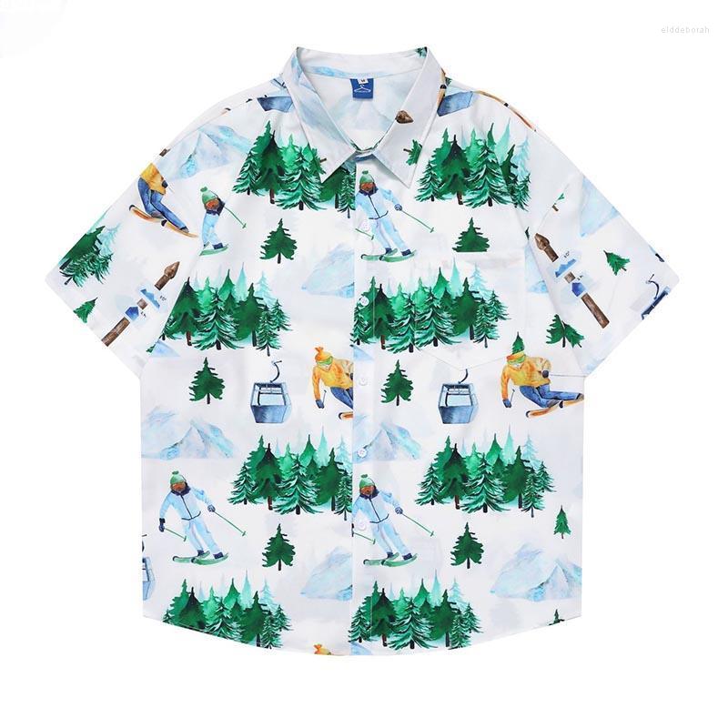

Men's Casual Shirts Fashion Men Printed Short Sleeves Oversized Streetwear Harakuju Tops Button Up BlouseMen's Eldd22, Green