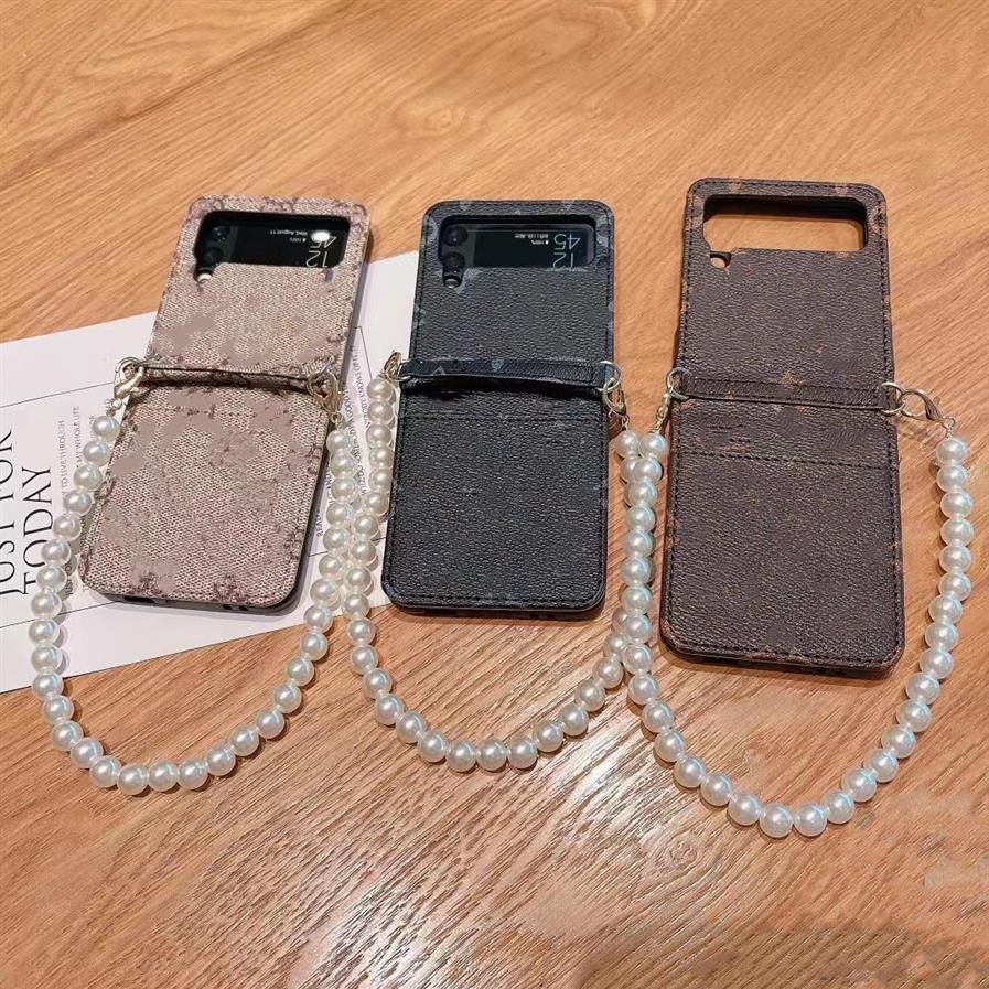 

Luxury Designer Leather Cell Phone Cases with Card Pocket for Samsung Z-Flip 2/3 with Lethers Fashion Mobilephone Cover2961, #1 brown flower l