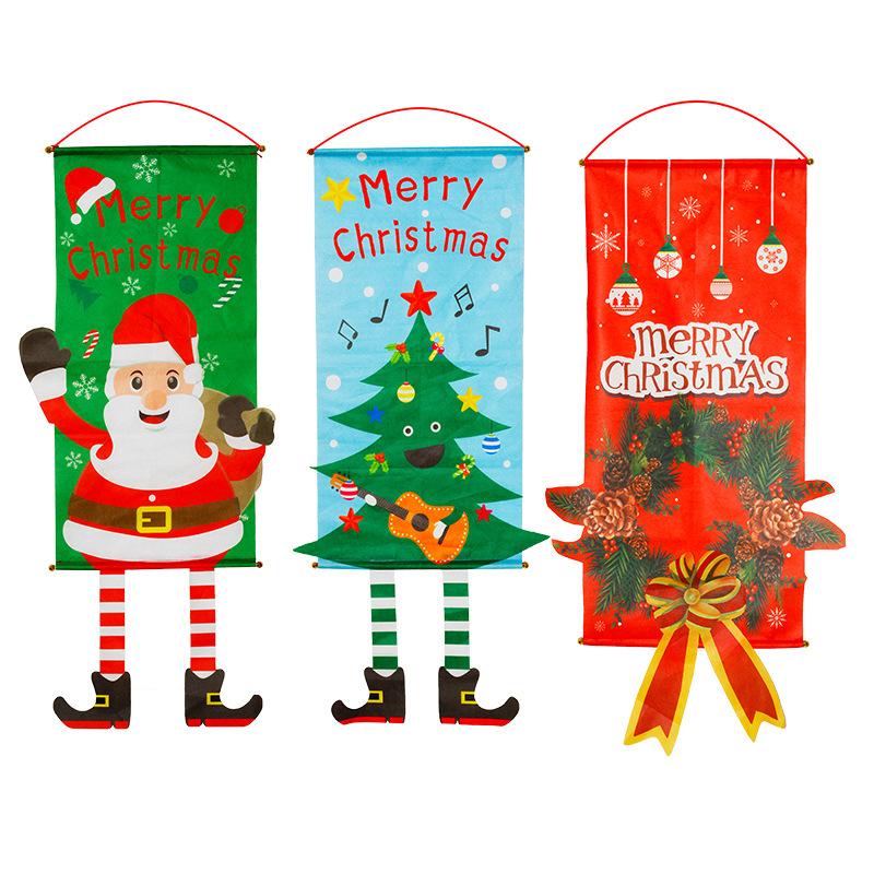 

Christmas Decorations Flag Hanging Elf Snowman Cloth Cartoon Canvas Window Wall Decoration Products Scroll Pulling