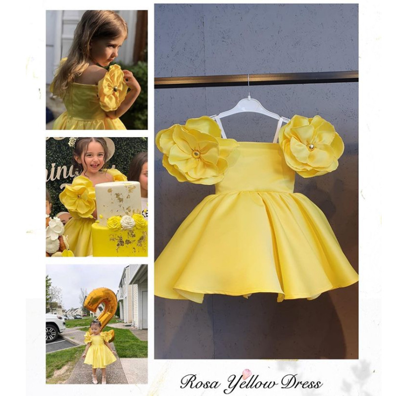 15943 bébé filles fleur robe de soirée enfants Slash cou couronne robe de bal Tutu princesse robe enfants robes