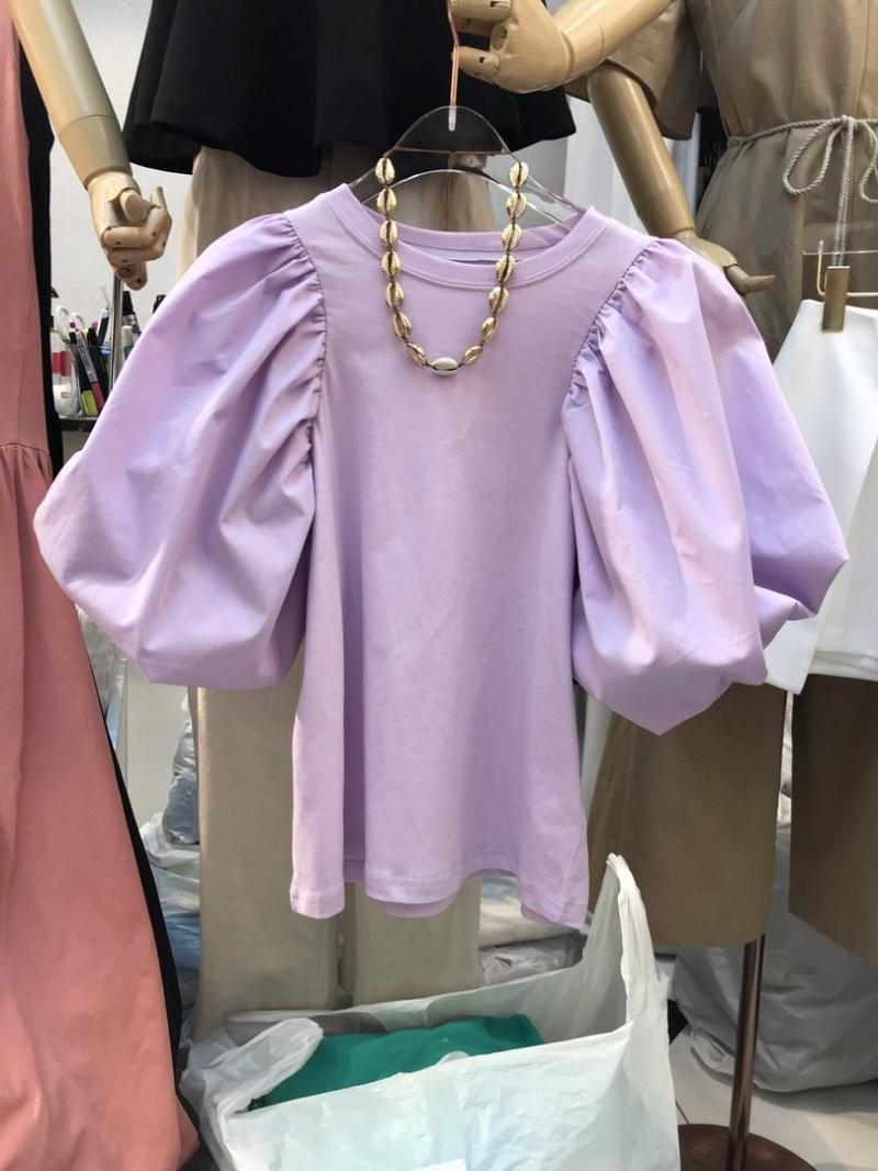 

Women' T-Shirt Lantern Sleeve Crop Top O Neck Puff Half Oversized T Shirt Women Clothes 2022 Korean Chic Black Knitted Sweater Patch White, Purple