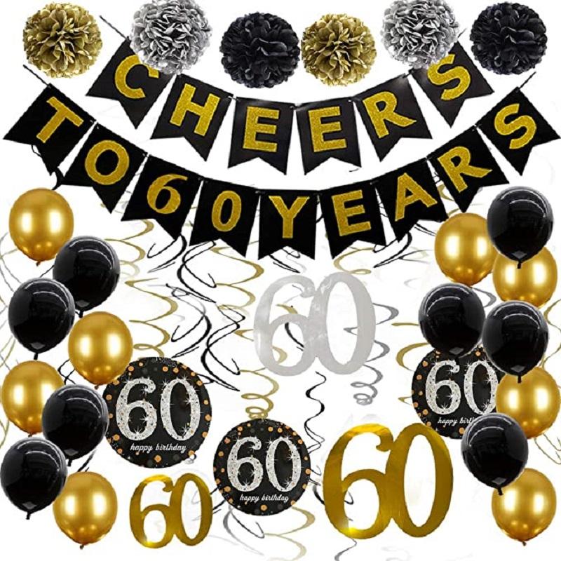 

Party Decoration 60th Birthday Decorations Cheers to 60 Years Black and Gold 60th Birthday Party Supplies With 60th Hanging Swirls