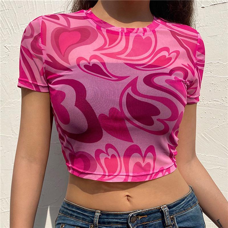 

Women' T-Shirt Y2K 00s Mesh Crop Transparent Tops Korean Style Summer Harajuku Aesthetics Casual 2022 Fashion Short Sleeve, Green