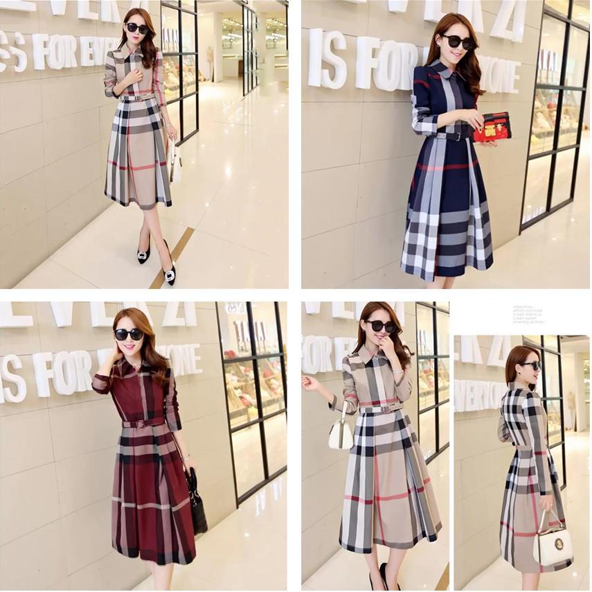 

Spring And Autumn New Womens Plaid Dress Long Sleeve A-shaped Autumn Korean Slim