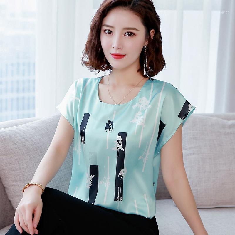 

Women's Blouses & Shirts Women Chiffon Shirt And Tops 2022 Summer Fashion Plus Size O-neck Printing Pattern Leisure Lady Loose Office, Green