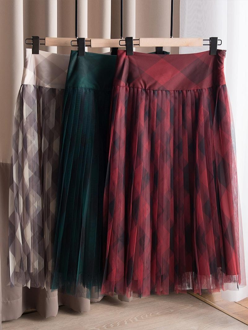 

Skirts French Mesh Free Geometric Pattern 3D Printed Lattice Skirt 2022 Women' High Waist Elegant Pleated, Green