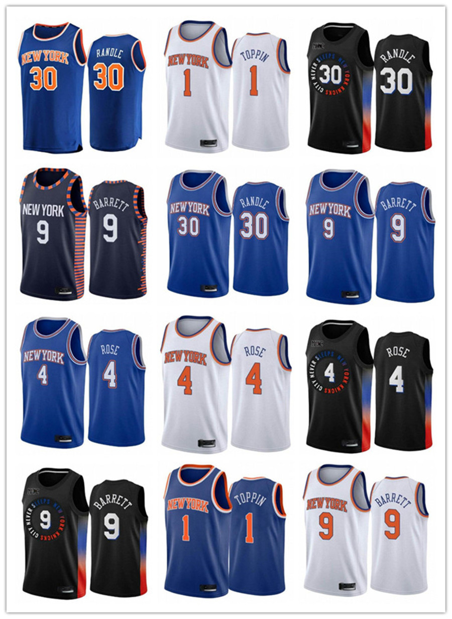 

2022 #4 Rose Knick Vintage Obi 1 Toppin Patrick 33 Ewing Black City Blue Stitched JerseyRJ 9 Barrett New Julius 30 Randle Basketball Jerseys Derrick York