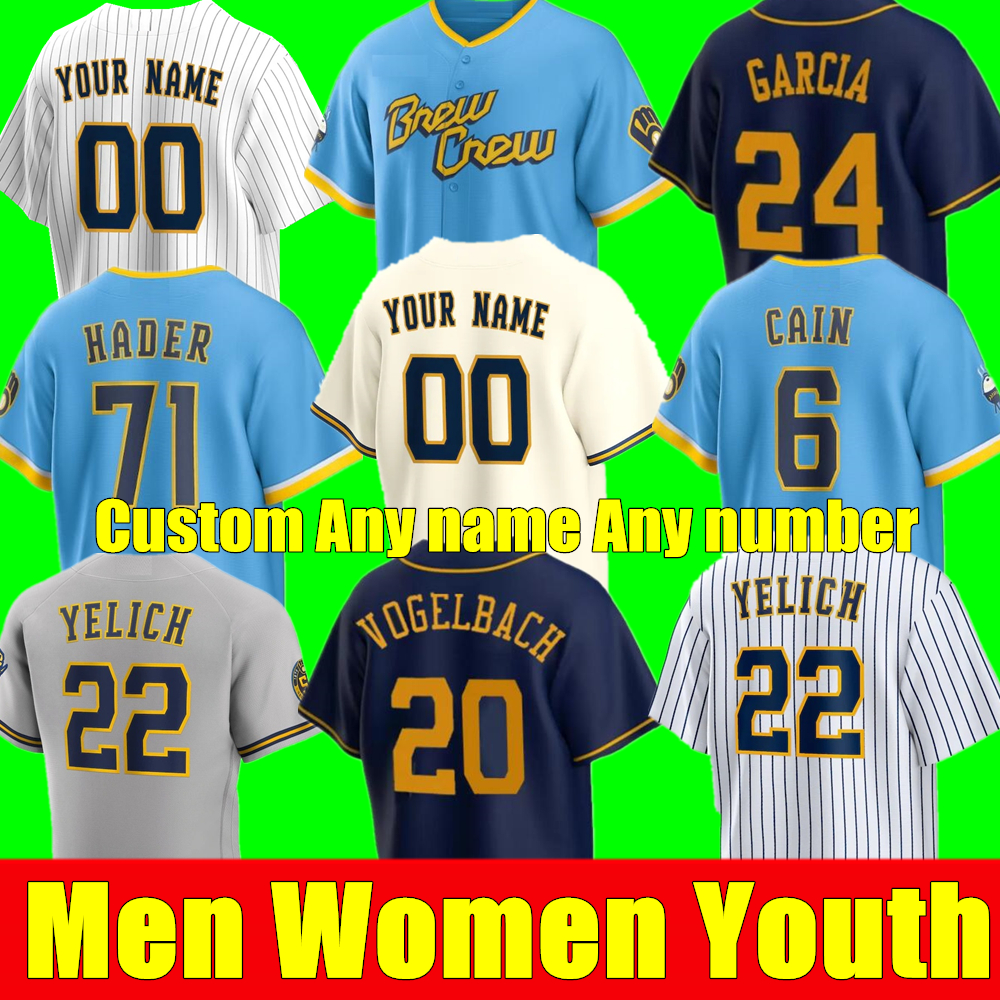 

Custom Men Women Youth 22 Christian Yelich Jersey ADAMES BRANDON WOODRUFF JOSH HADER MILWAUKEES RYAN BRAUN BREWERS JUSTIN SMOAK LORENZO ROBIN Baseball Jerseys