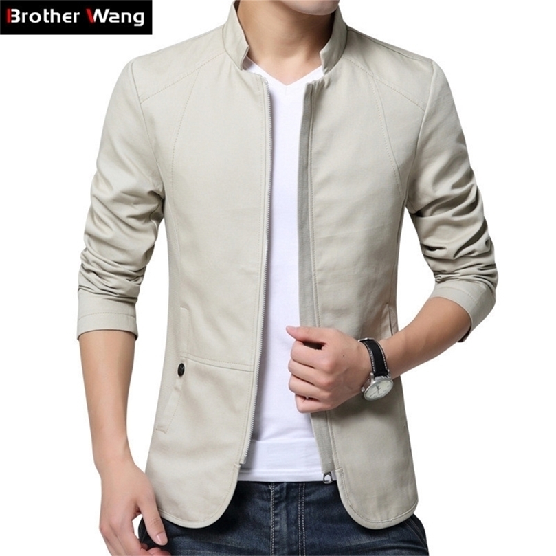 

Spring Men's Casual Jacket Fashion Tooling Cotton Washed Slim Fit Rice White Coat Male Brand Clothes 201127, Khaki