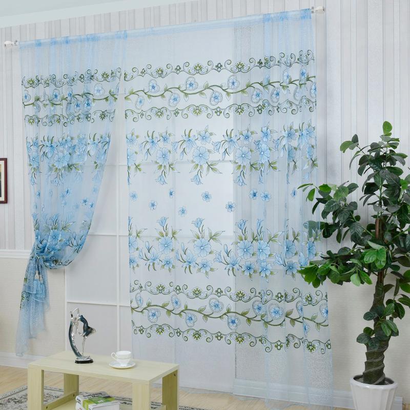 

Curtain & Drapes 100*200cm100*260cm Decorative Offset Printing Flower Window Tulle Home Decoration Floral Net, Yellow