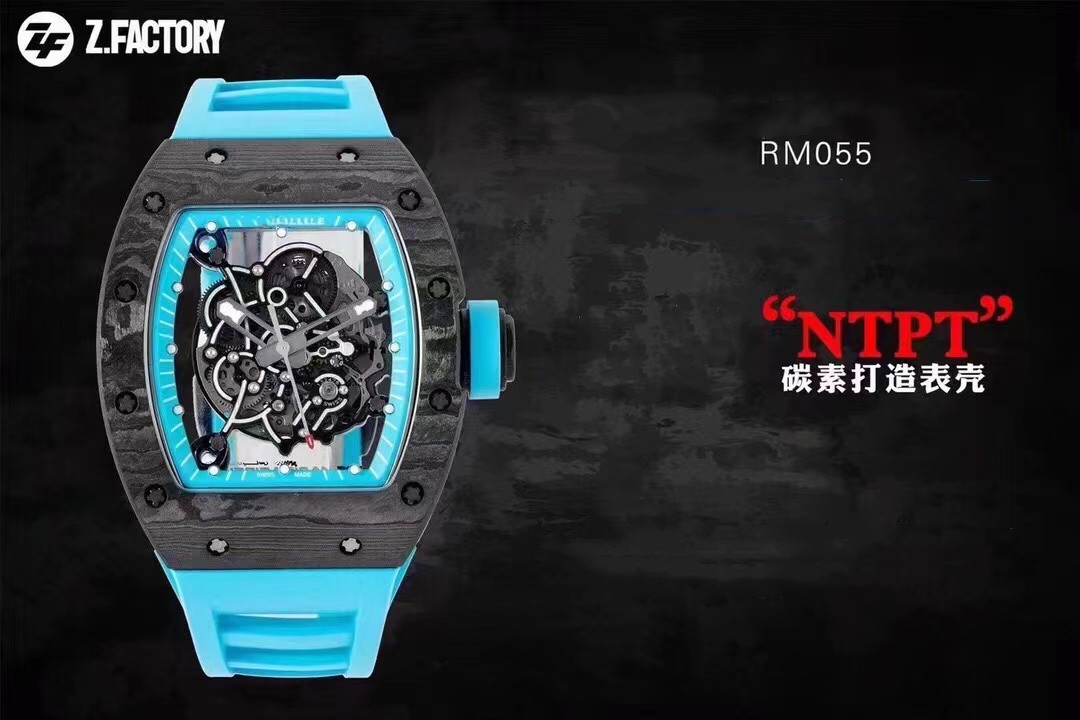

ZF RM055 Watch high-tech crystalline carbon fiber limited edition case made of fine sandblasting grade 5 titanium as the substrate and bridge for this skeleton, As shown