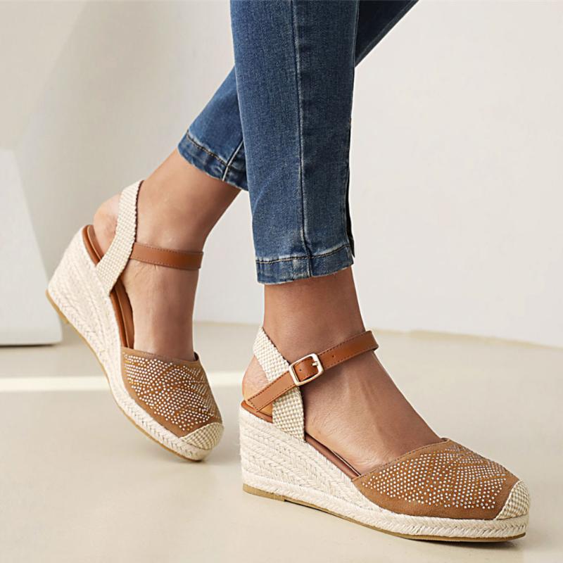 

Sandals GIGIFOX Big Size 43 Platform Wedges High Heels Ankle Strap Casual Shoes Women Summer Comfy Walking, Black