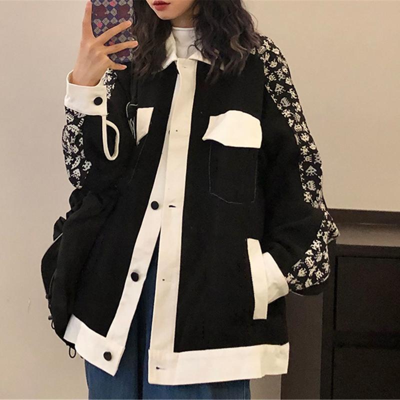 

Women' Jackets Autumn Korean Style Hong Kong Contrast Jacket Female Student, Black