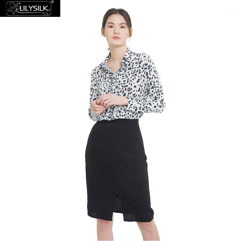 

Women's Blouses & Shirts LilySilk Silk Shirt Blouse White Leopard Women Long Sleeve Soft