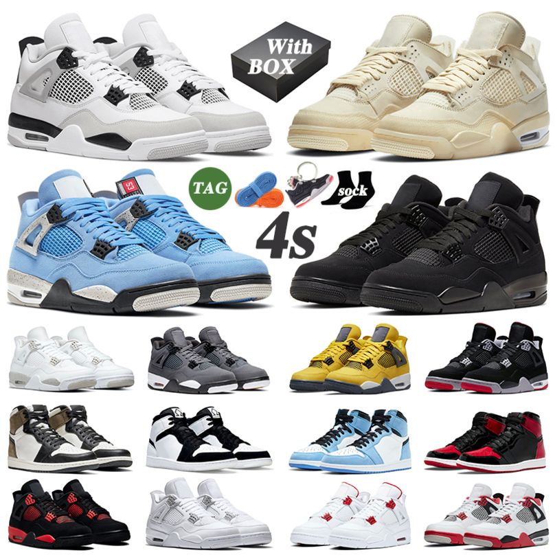 

with box 4s basketball shoes women men 4 Military Black Cat White Oreo Fire Red Thunder Sail University Blue Cool Grey Pure Money Purple Met 2MWR, 36