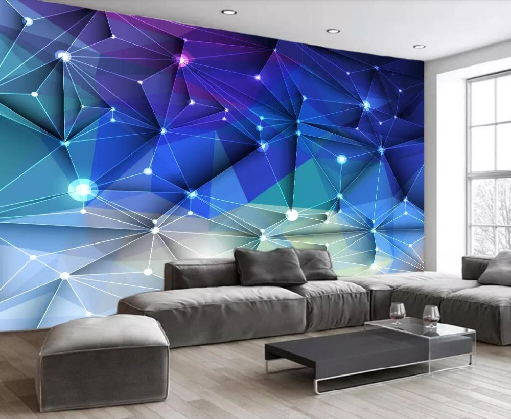 

Wall covering custom wall abstract blue geometric polygon starry sky background wall 3D mural