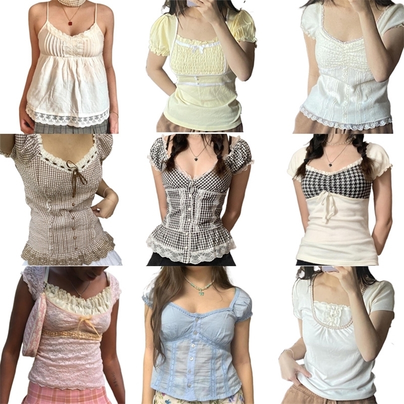 

Y2K Fairycore Grunge Milkmaid Top Retro Aesthetic Kawaii Lace Trim Crop Top Cute Sweet Girl Corset Vest Women Vintage Clothes 220527, Type 17