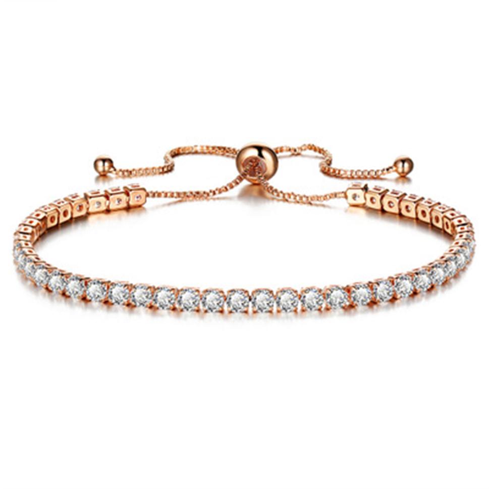 New Round Tennis Bracelet For Women Rose Gold Silver Color Cubic Zirconia Charm Bracelets & Bangles Femme Wedding Jewelry174M