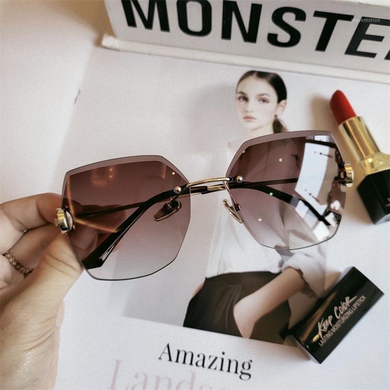 

Gradient Rimless Sunglasses Women 2022 Vintage Square Sun Glasses High Quality Brand Brown Sunglass Lentes De Sol