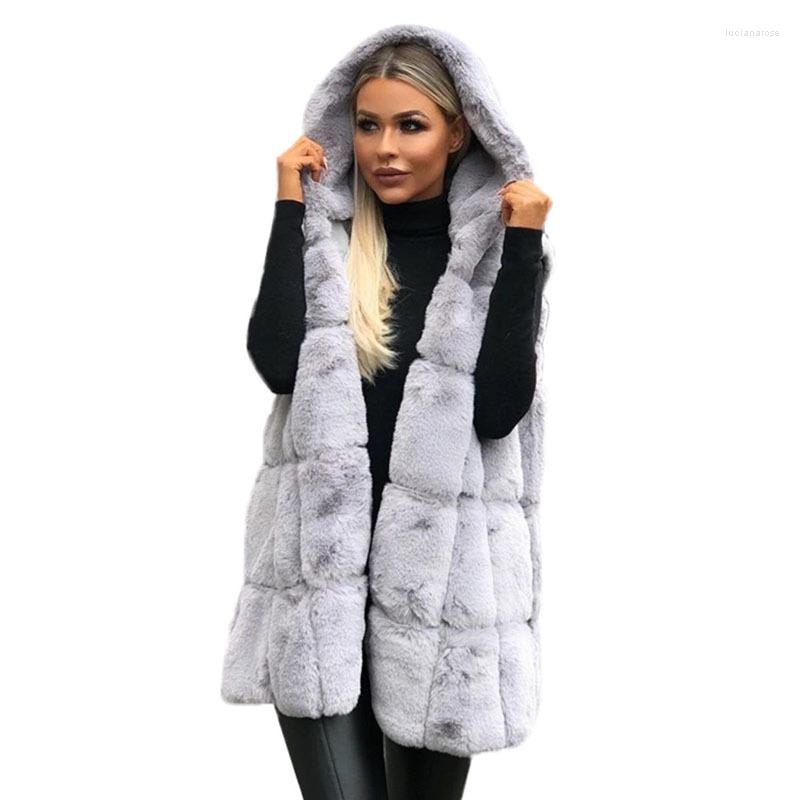 

Hooded Jacket Imitation Fur Ladies Vest Cardigan Female Luci22, Brown