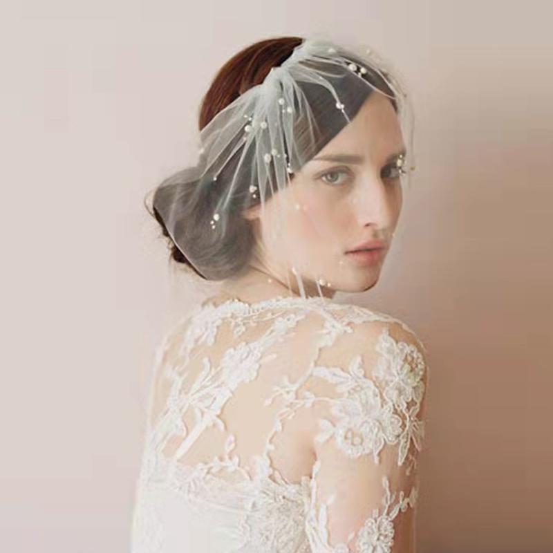 

Headpieces Tiara Veil Hair White Short Bridal Wedding Pearl Accessories Bride Headbands DecorationHeadpieces