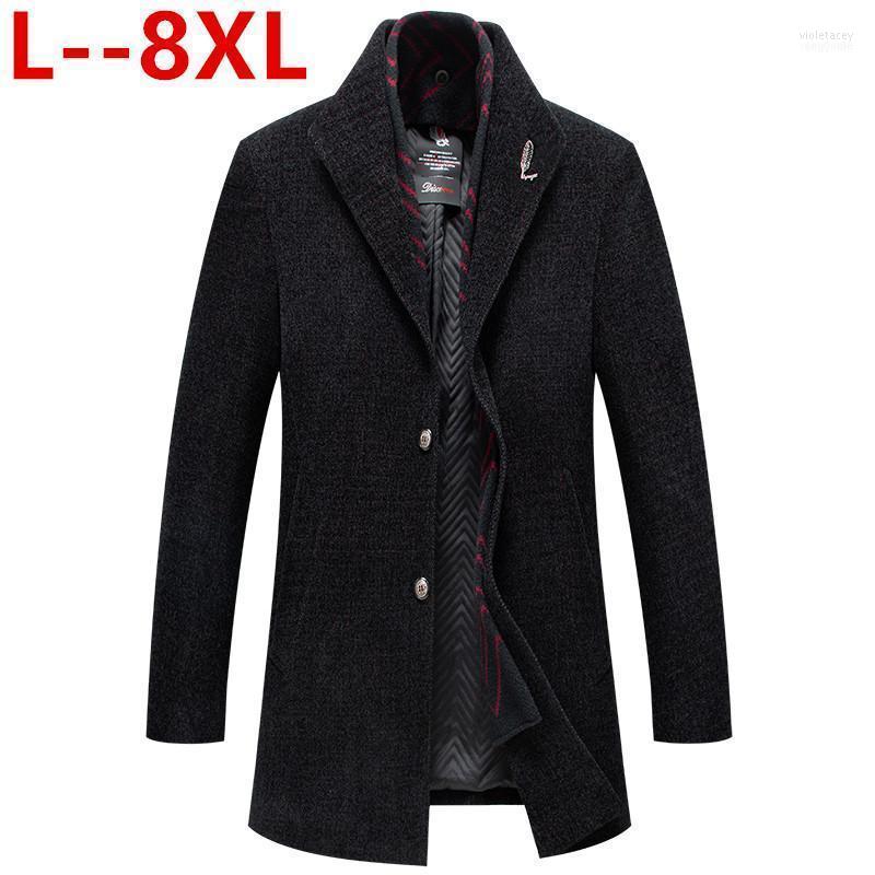 

Men's Wool & Blends 10XL 8XL 6XL Winter Jacket High-quality Coat Casual Slim Collar Long Cotton Trench1 Viol22, Black