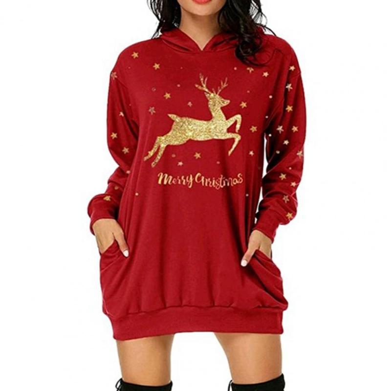 

Women's Hoodies & Sweatshirts Pullover Sweatshirt Christmas Print Side Pockets Ultra Soft Elk Long Sleeve Xmas Blouse Festival Clothing Mole, Black 2
