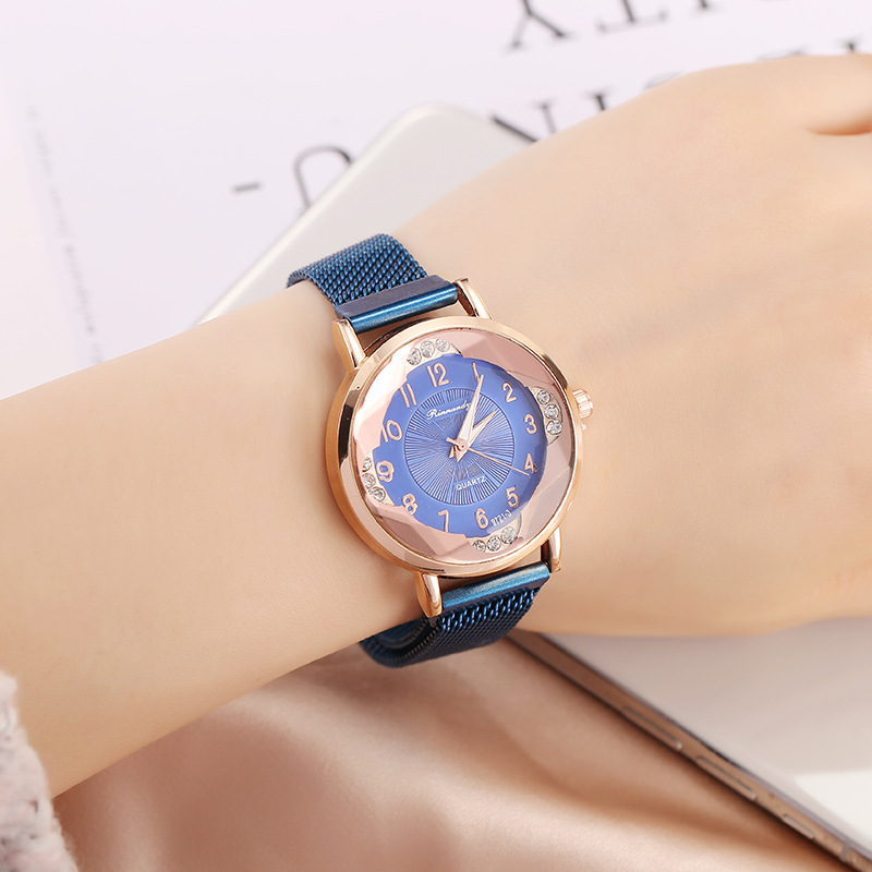 

Luxury Women Bracelet Watches Stainless Steel Magnetic Mesh Belt Diamond Crystal Flower Design Quartz Clock Ladies Wristwatch For Present, Leave a message about color