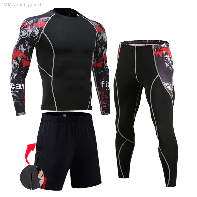 

Men Mma Compression Sports Underwear Gym Suit Warm Sweat Suit Rashgarda Long Sleeves 3-piece Set Fitness Tight Jogging 4xl 220330, Grey