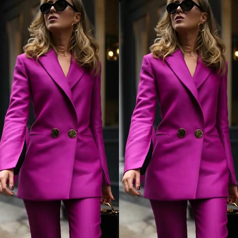 

Women's Two Piece Pants Women's Suit Double Breasted Jacket 2 Purple Blazer Formal Business Office Lady Work Wear OutfitWomen's, Black