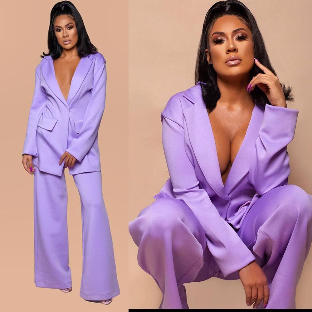 Costumes mère de la mariée violets pour mariage, à la mode, vêtements amples et Sexy, ensemble pantalon 2 pièces, 2022