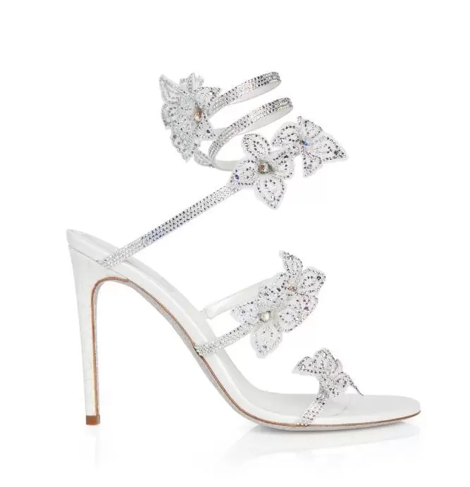 

2022 Romantic White Sandals Shoes FLORIANE Highest quality materials Flowers & Strass Caovilla Top Luxurious Party Wedding High Heels EU35-42