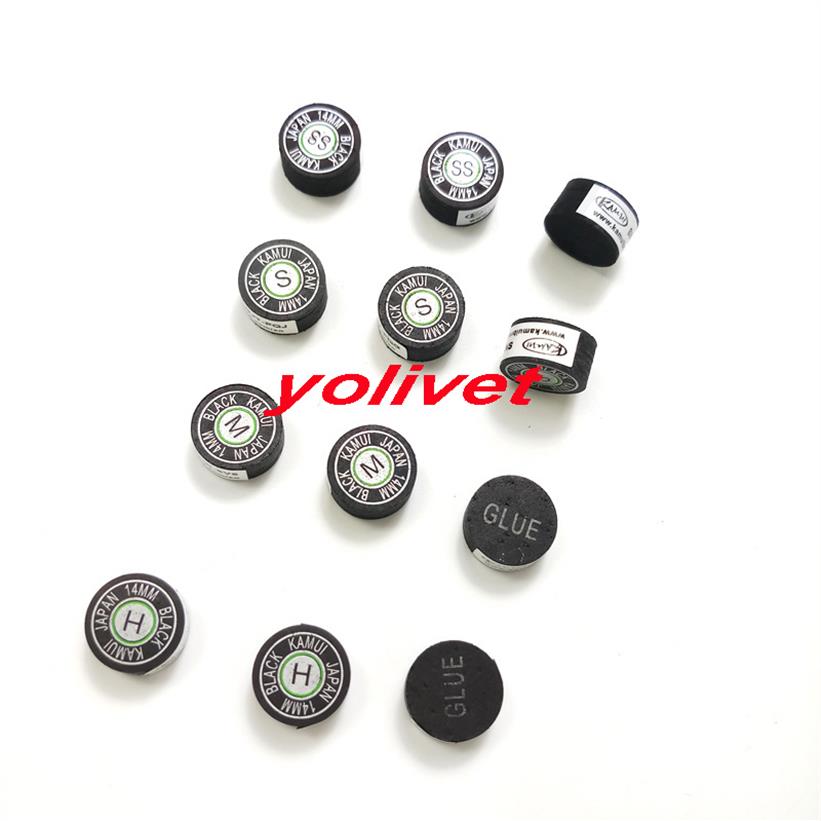 

10pcs 14mm Taiwan Kamui Billiards Pool cue tips Black with green circle design tips in SS S M H optional High quality cue stick ac241D