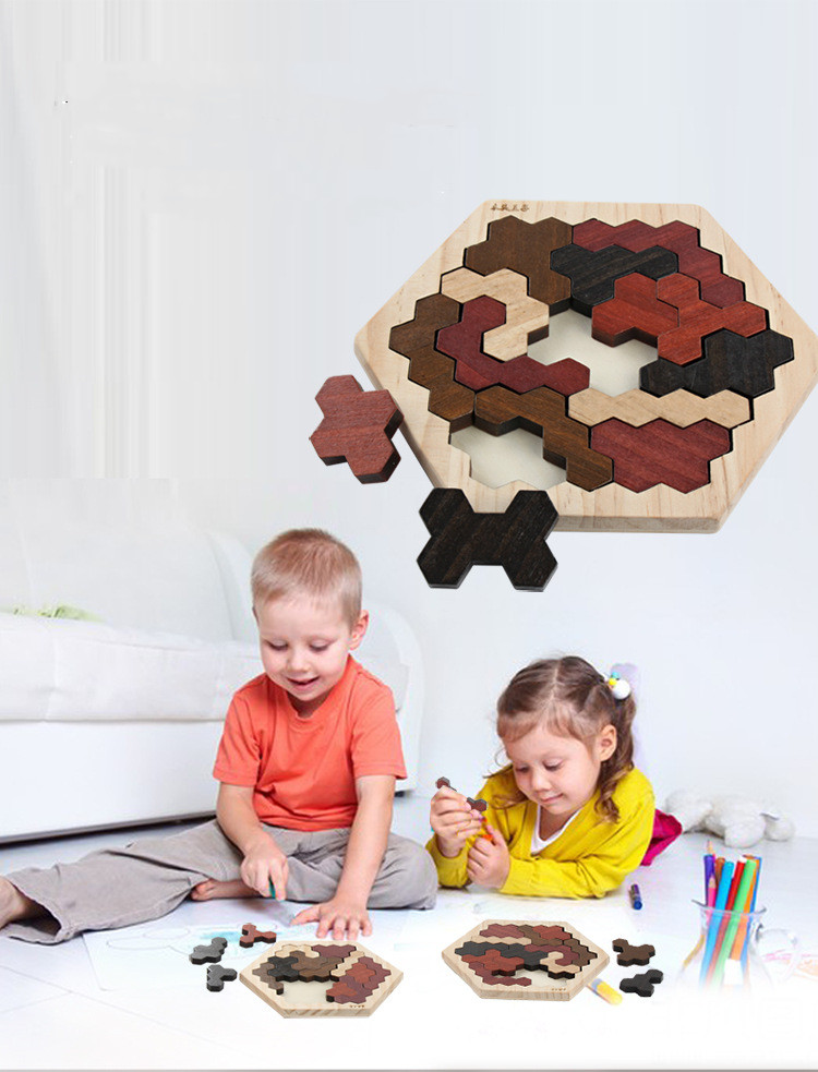 Wholesale Letstans Checkered Montessori Tangram Tetris Wooden Puzzle 3D Colorful Constructor Board Game for Children Kids Math Toys Educational G-image-769417489