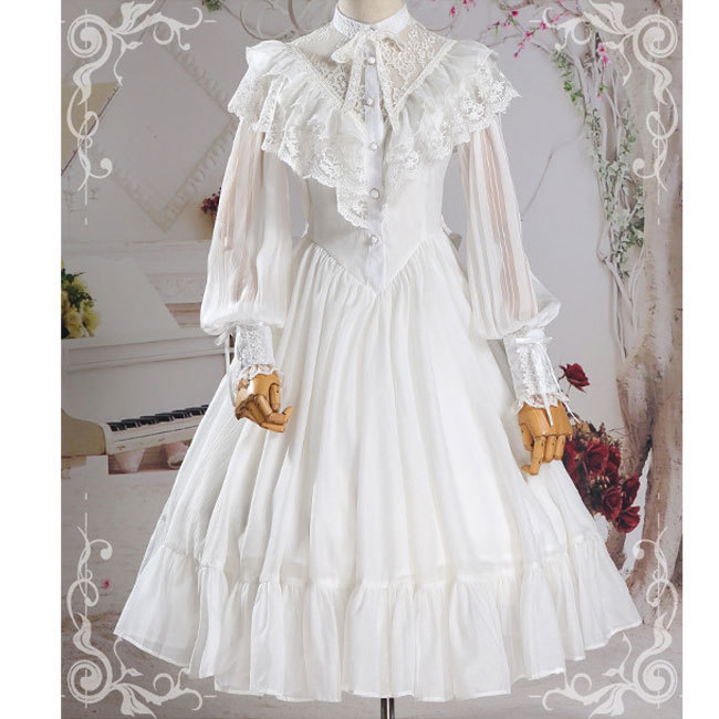 

Arrival Women Gothic Vintage Lace Ruffle Lolita Long Sleeve Black White Chiffon Dress Female Retro large pendulum dresses 220721, New black