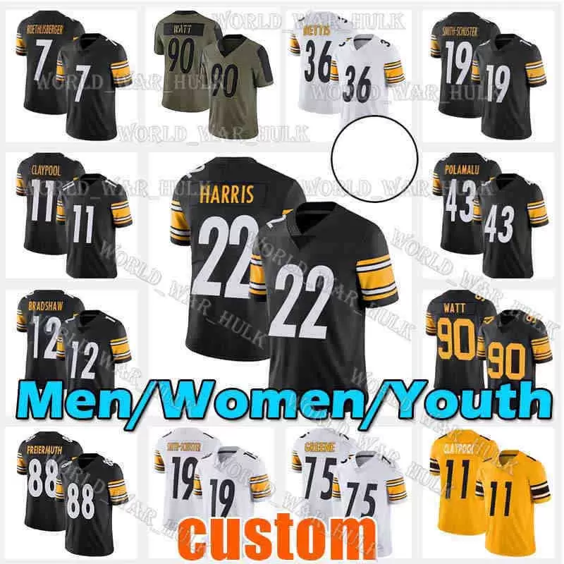 

88 Pat Freiermuth Jersey T.J. Watt Football TJ 22 Najee Harris Pittsburgh''Steelers''Chase Claypool Mitchell Trubisky Cameron Heyward Fitzpa, Youth custom jersey(g r)