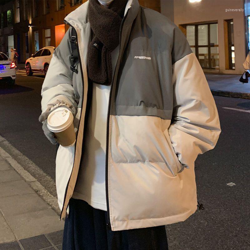

Men's Down & Parkas Winter Thick Warmth Padded Jackets Stand-up Collar Trend Stitching Contrast Color Coat Unisex Hip-hop Thicken Streetwear, Black