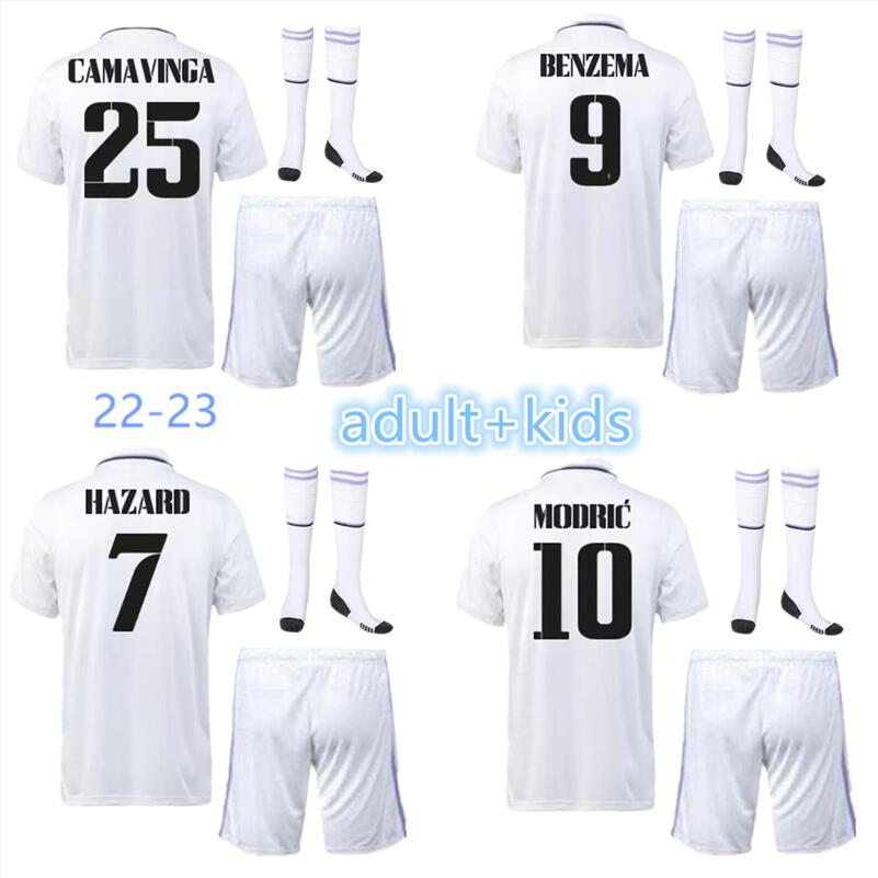 

BENZEMA home Soccer Jersey set 22 23 football jersey Shirt VINI JR CAMAVINGA ALABA MBAPPE HAZARD ASENSIO MODRIC REAL MADRIDS Men Kids Kit 2022 2023 MADRIDS Uniforms, 22 23 home shirt