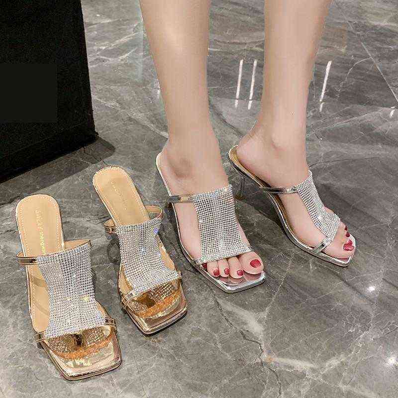 Été Nouveau Designer Cristal Femmes Sandales Mules Chaussures De Mode À Bout Ouvert Diapositives Marque Talon Mince Femme Ytmtloy Maison Pantoufl