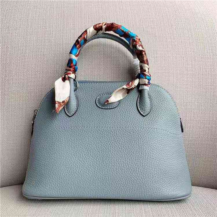 

Herme Handbag bowling bag simple retro layer cow leather Single Shoulder Messenger popular portable women's zipper shell, Black medium size