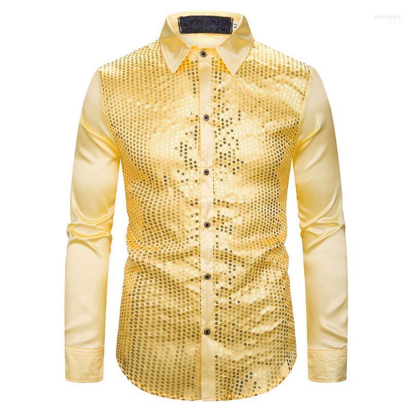 

Adisputent Stage Dance Nightclub Graduation Set Silk Shiny Men' Luxury Sequin Dress Long-sleeved Shirt Shirts Quin22, White