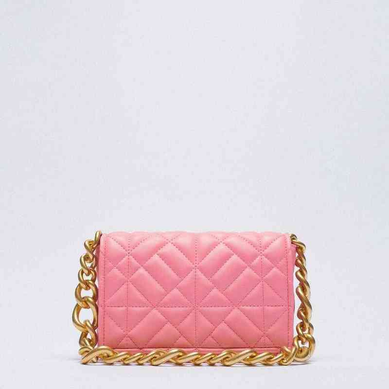 

Soft Pu Leather Chain Shoulder Bag Brand Design Casual Women Purses and Handbag Green Clutch Tote Bags for Women High Quality G220422, Pink--metal