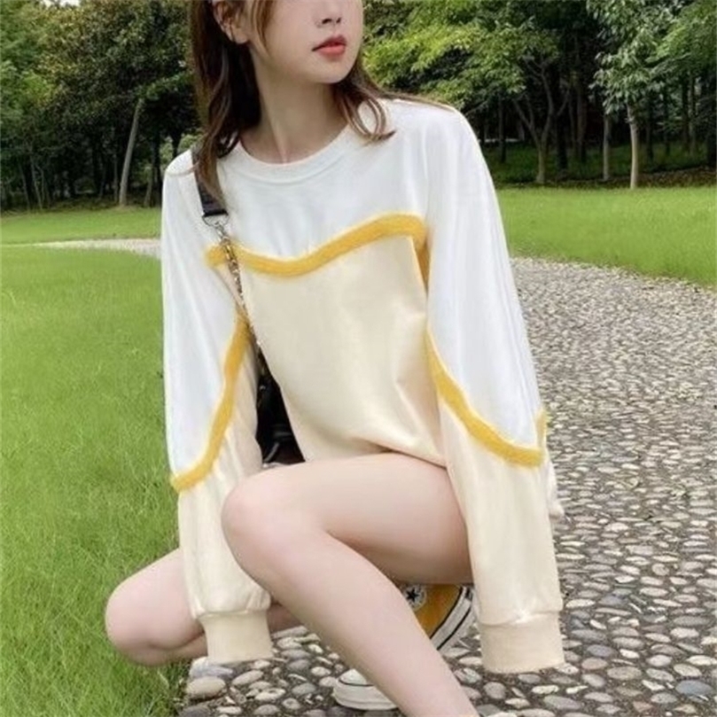 

Sweatshirt Womens Matching Round Neck Pullover Thin Section Longsleeved Loose Fashion Student Tshirt 220811, Blue