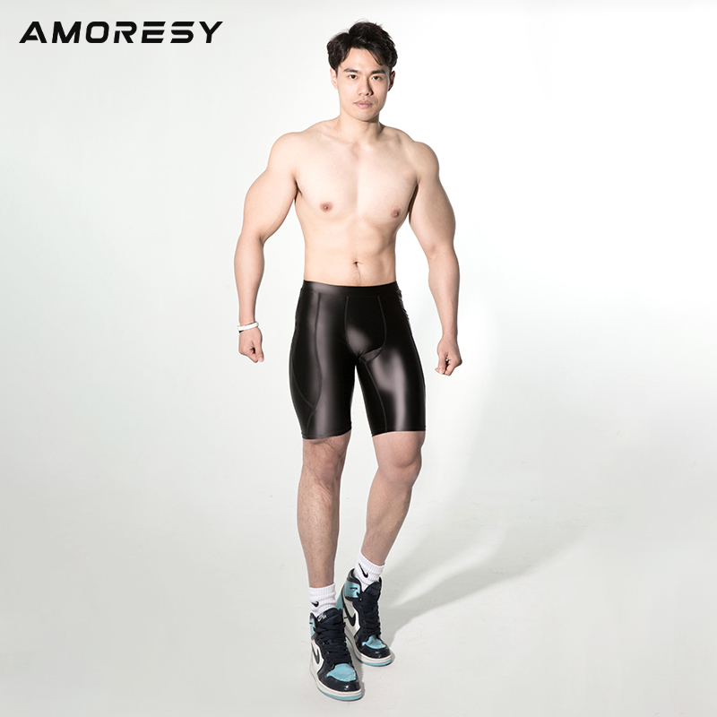 

Amoresy Poseidon series medium waist elastic tight plastic breathable men s fitness shorts 220616, Black shorts