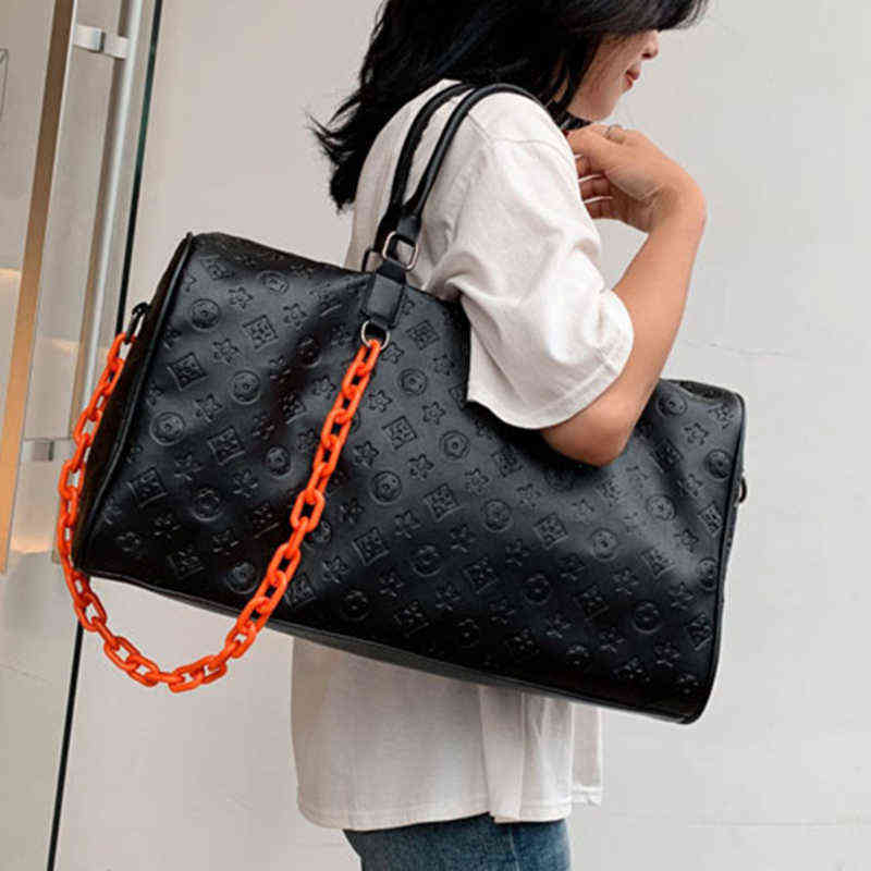 

Women Weekend duffle bags Night Gym Sport Waterproof Luxury Print Design Travelling Bag Leather Duffle Bag 220630, Black