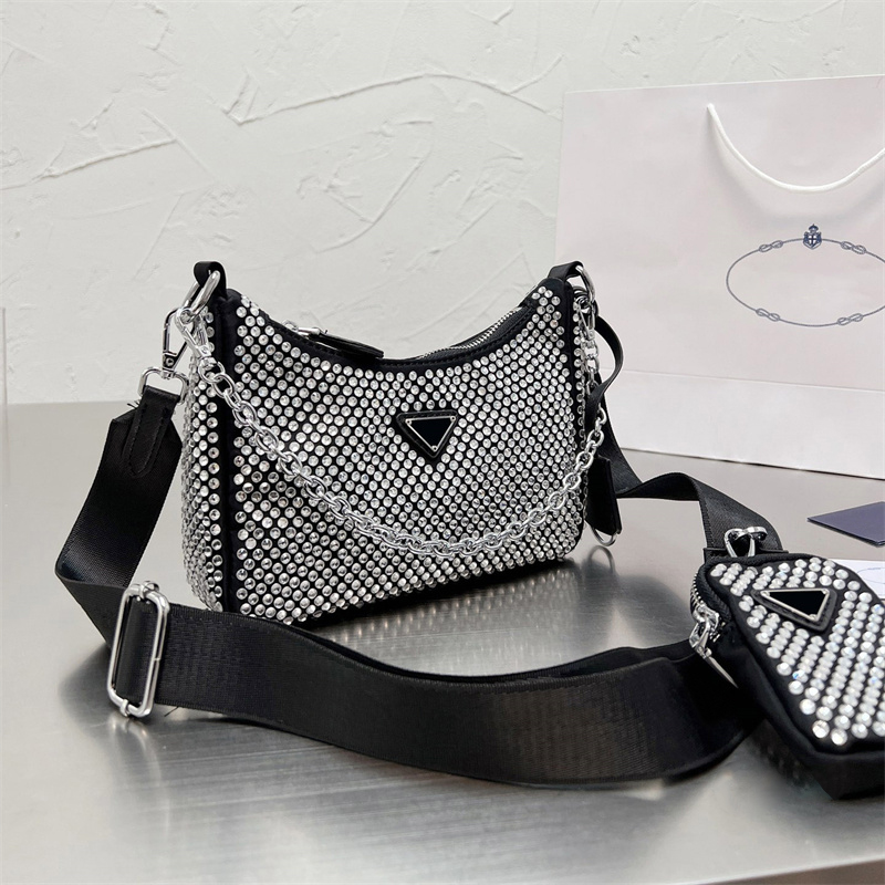 

Rhinestones Hobos Bag Fashion Shoulder Bags for Women High-End Multi Colors Luxurys Designers Crossbody Messenger Shopping Tote Womens Handbag Purses 21cm, Black