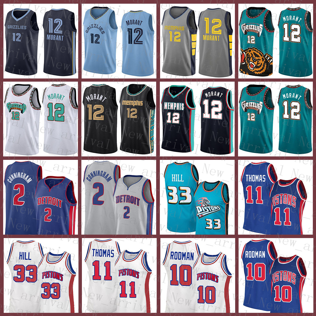 

Memphis''Grizzlies''Men Detroit''Pistons''Men 33 11 Ja Morant Cade Cunningham Basketball Jersey 12 2 Grant Hill Isiah Thomas 107