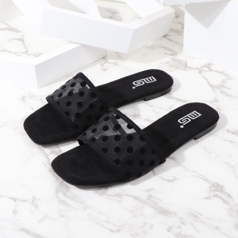 

Women's Slippers Summer Bathroom Non Slip Slides Soft Bottom Ladies Flat Tulle Slippers Casual Comfortable Female Shoes qq85, Black