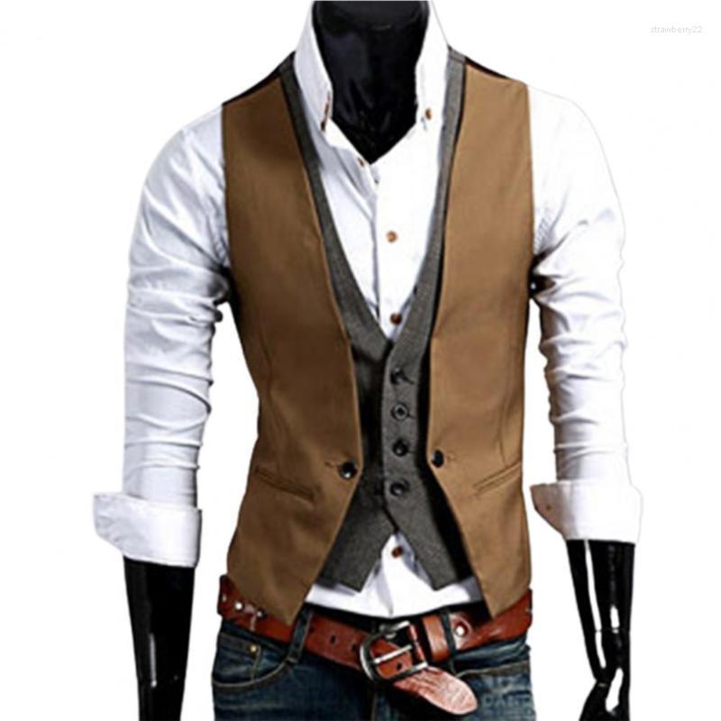 

Men's Vests Single Breasted V-Neck Suit Vest Excellent Craftsmanship Fake Two Piece Men Business Waistcoat Workwear Stra22, Black